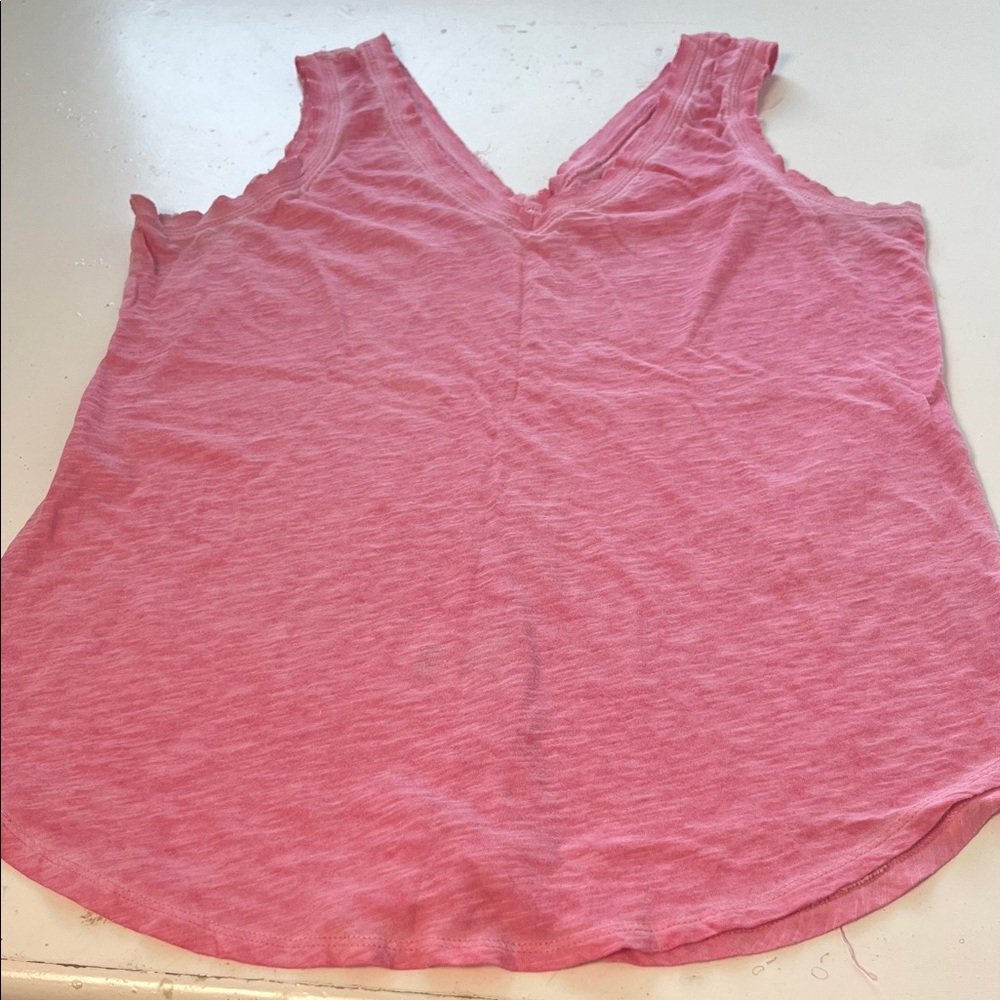 Ana Medium Pink V Neck Basic Tank Top Raw Hem
